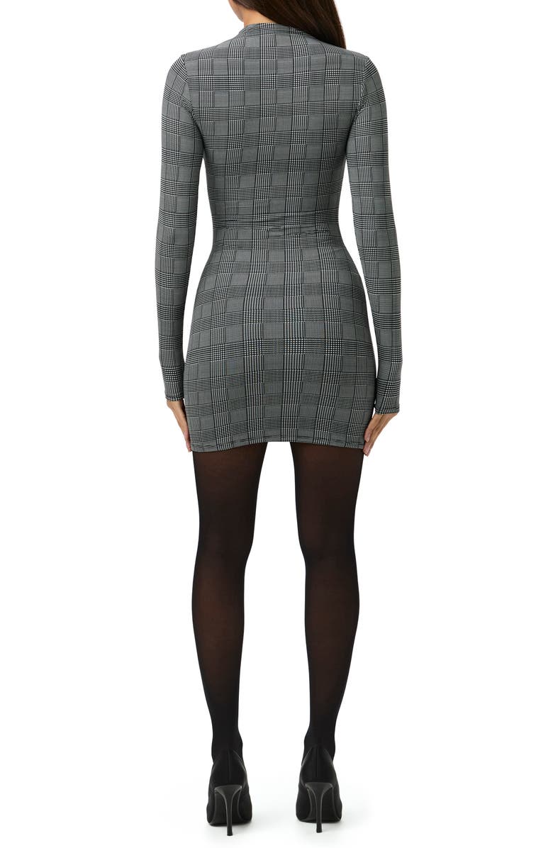 Naked Wardrobe Leopard Print Long Sleeve Body-Con Minidress, Alternate, color, Houndstooth Plaid
