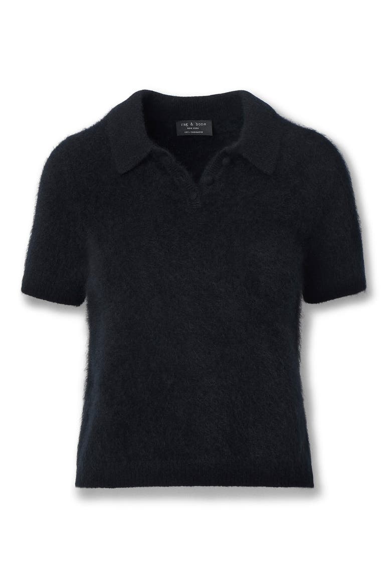 Jada Brushed Cashmere Polo Sweater, Alternate, color, BLACK