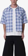 mnml Plaid Crop Short Sleeve Cotton Flannel Button-Up Shirt
