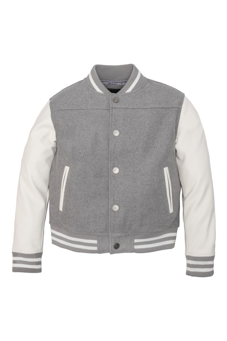 Kids' Varsity Bomber Jacket, Main, color, GREY/ WHITE