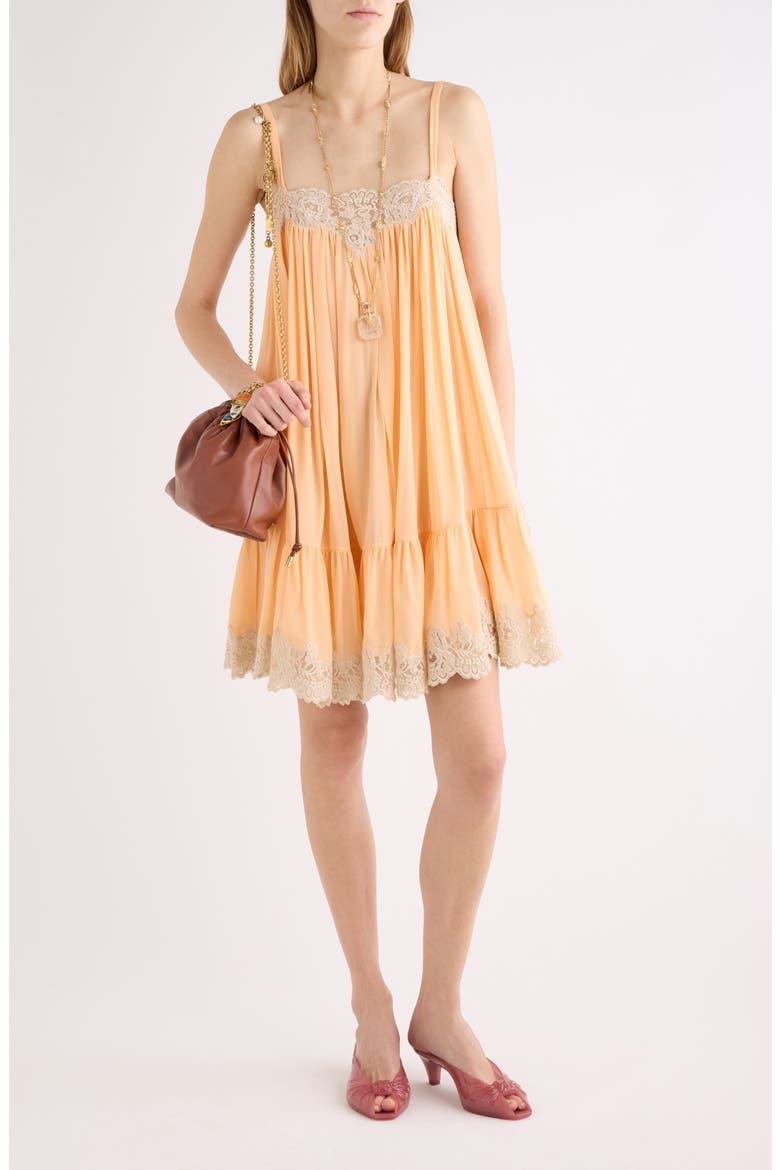 Organic Silk Georgette Minidress, Main, color, PEACH ORANGE