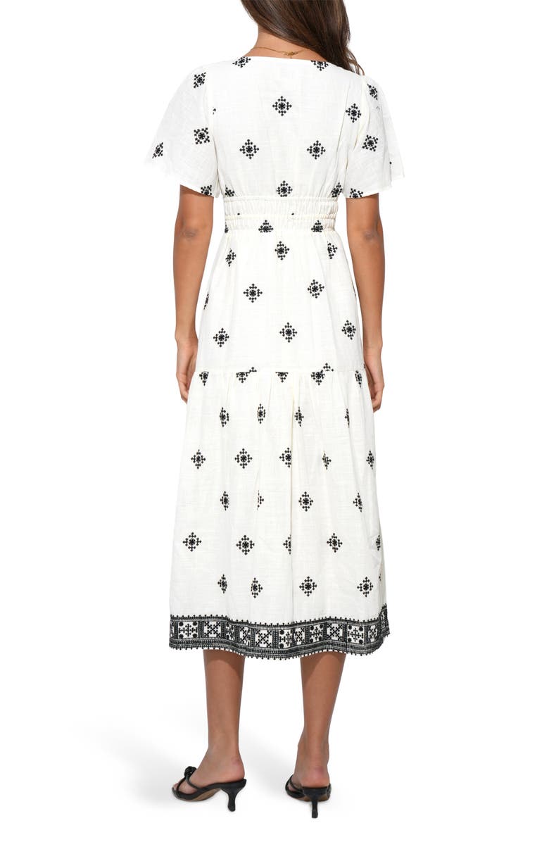 Adelyn Rae Elani Embroidered Cotton Midi Dress, Alternate, color, Ivory/ Black