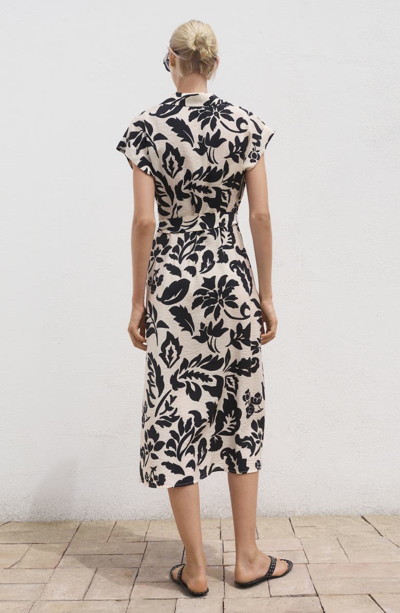 MANGO Floral Crinkle Tie Belt Shirtdress, Alternate, color, Off White