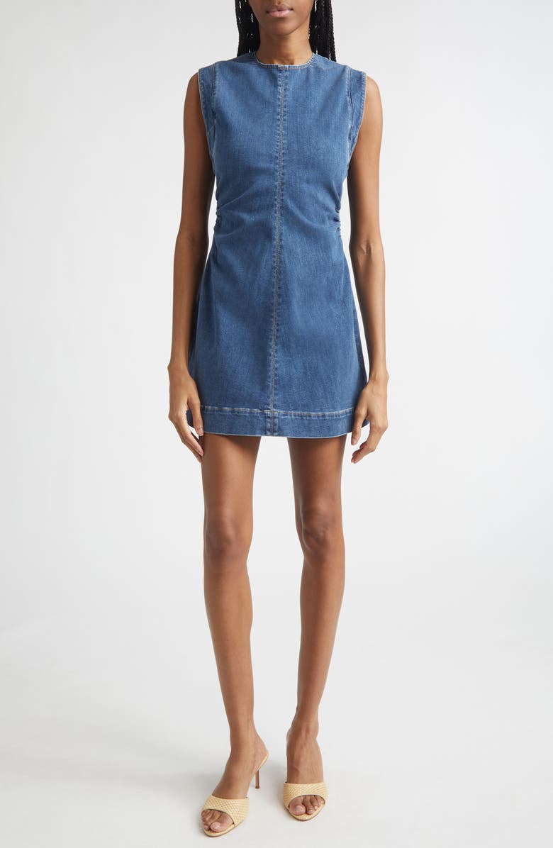 Veronica Beard Imara Denim Minidress, Main, color, Dark Bright Blue