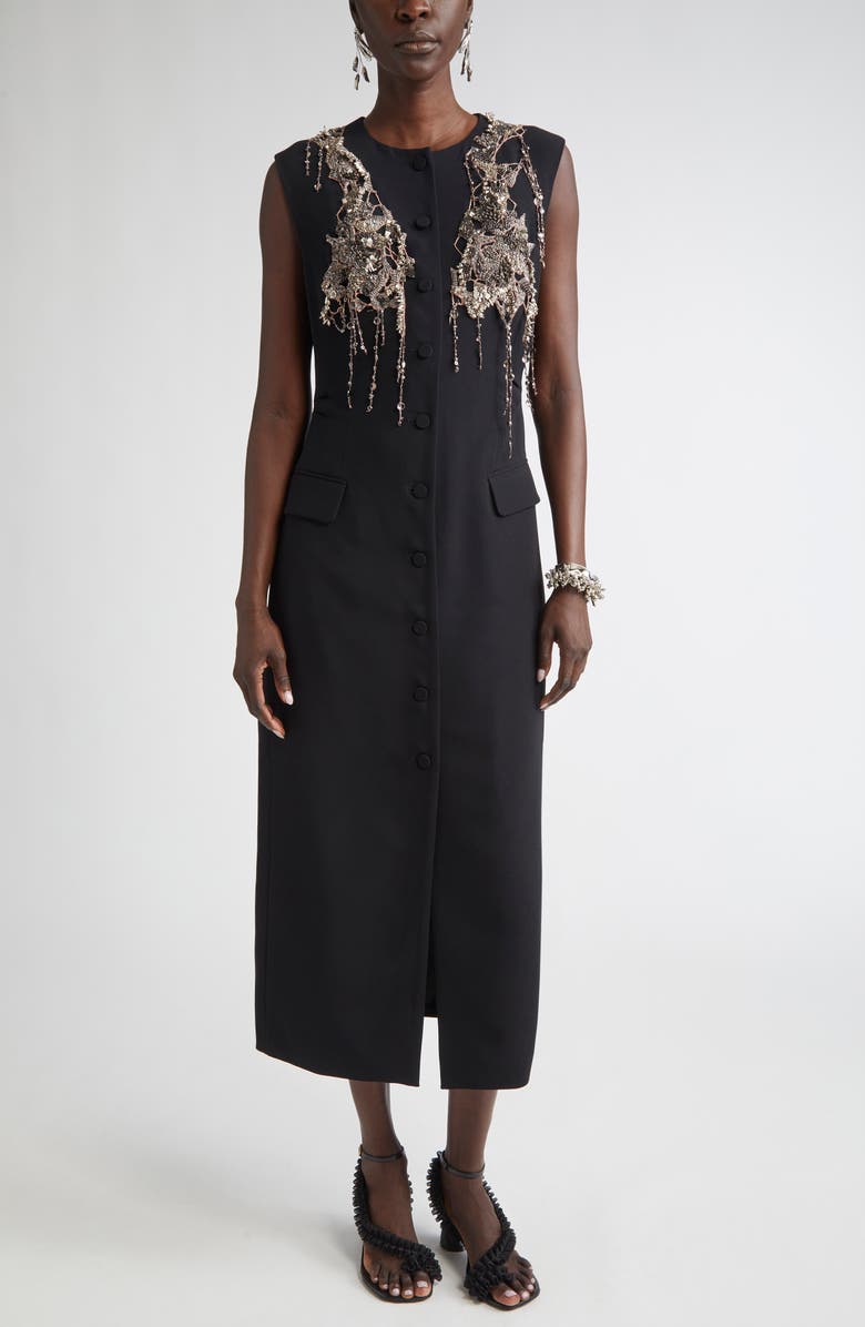 Dries Van Noten Dilby Embellished Button Front Dress, Main, color, Black
