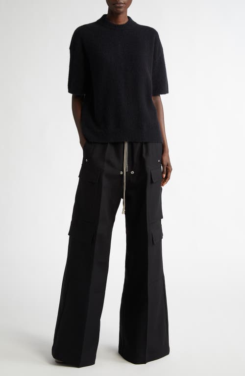 Rick Owens Tommy Short Sleeve Alpaca & Wool Blend Mock Neck Sweater In Black
