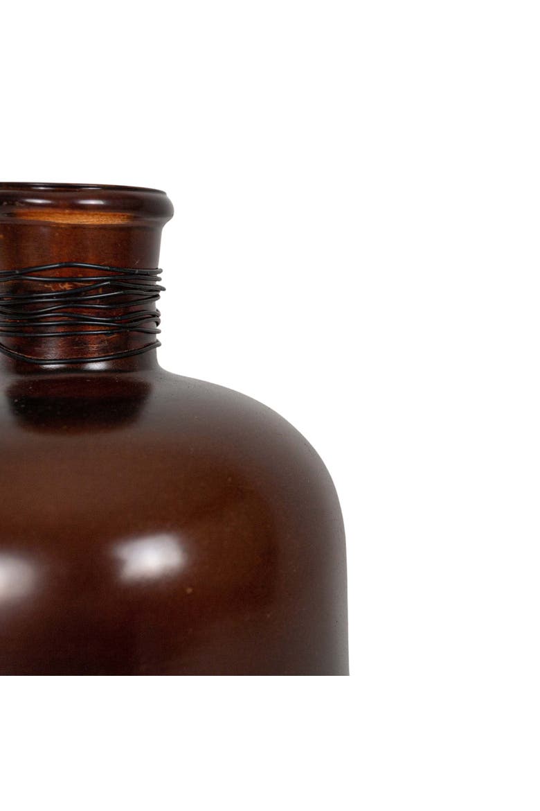 Wrapped Neck Vase Amber Glass & Metal, Alternate, color, Brown