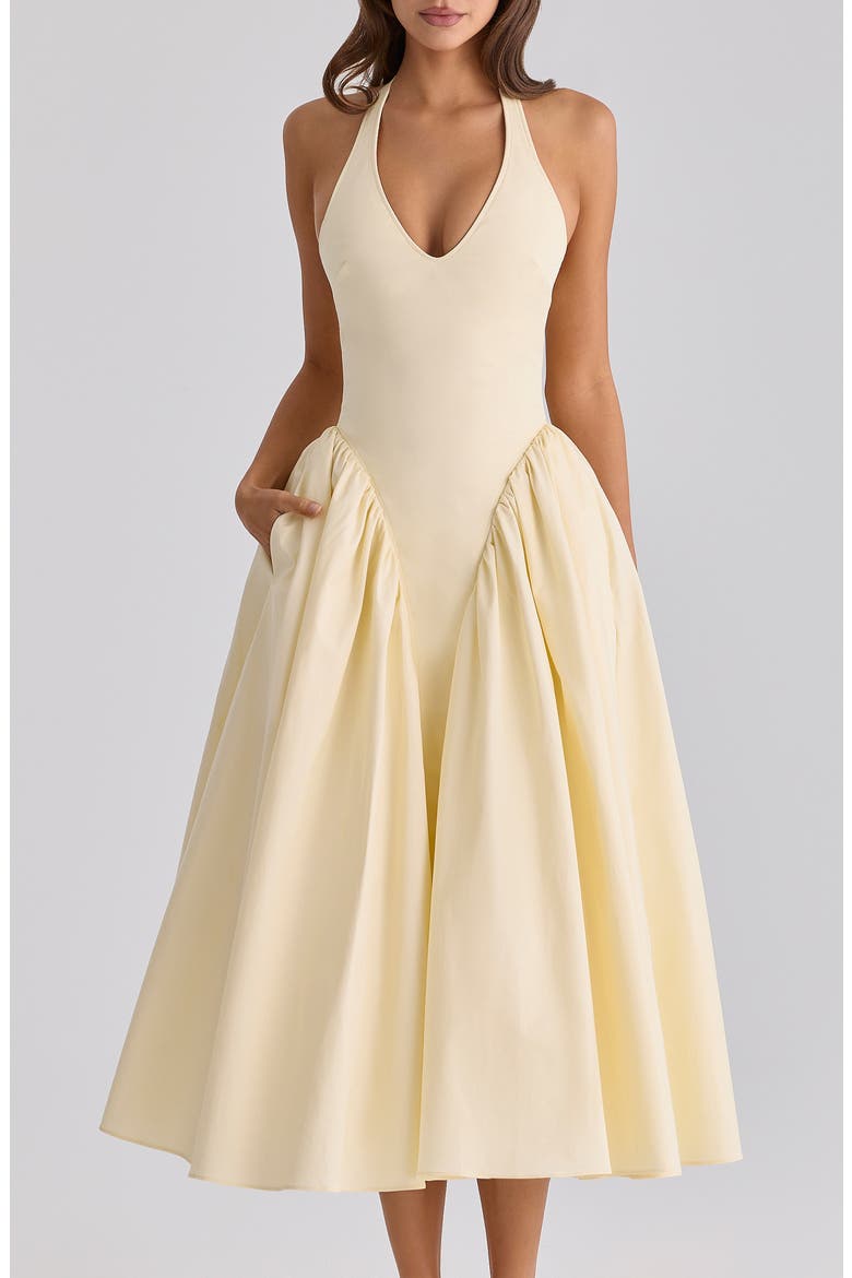 Marilyn Halter Cotton Blend Midi Sundress, Alternate, color, LEMON