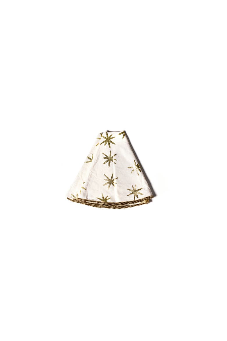 Gold Stars Tree Skirt with Beaded Trim, Main, color, Yellow