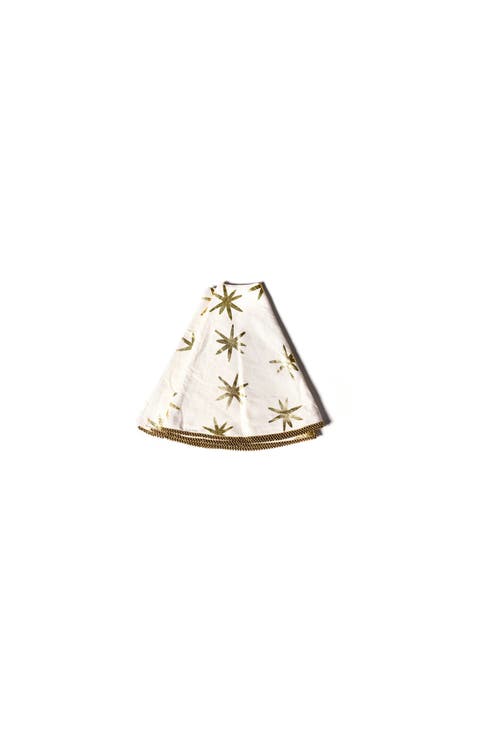 Gold Stars Tree Skirt with Beaded Trim