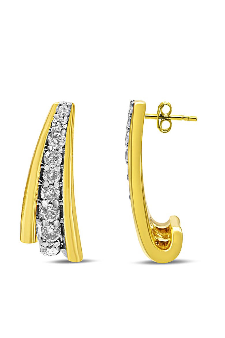 10K Yellow Gold Plated Silver 0.50 Ct Round Diamond Graduated Huggie Earrings, Alternate, color, Yellow