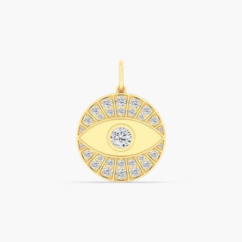 Evil Eye Medallion Lab Diamond Charm in 14K