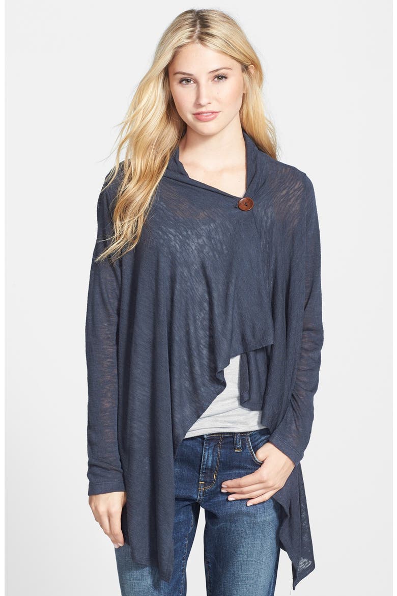 Lightweight One-Button Asymmetrical Cardigan, Main, color, CHARCOAL