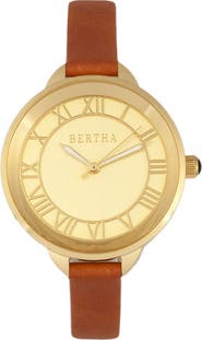 BERTHA Madison Sunray Dial Leather-Band Watch