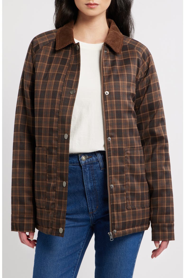 Stretch Cotton Twill Chore Coat, Main, color, BROWN PLAID
