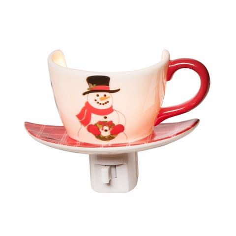 Christmas Snowman Plug-In Teacup Night Light w/ Switch