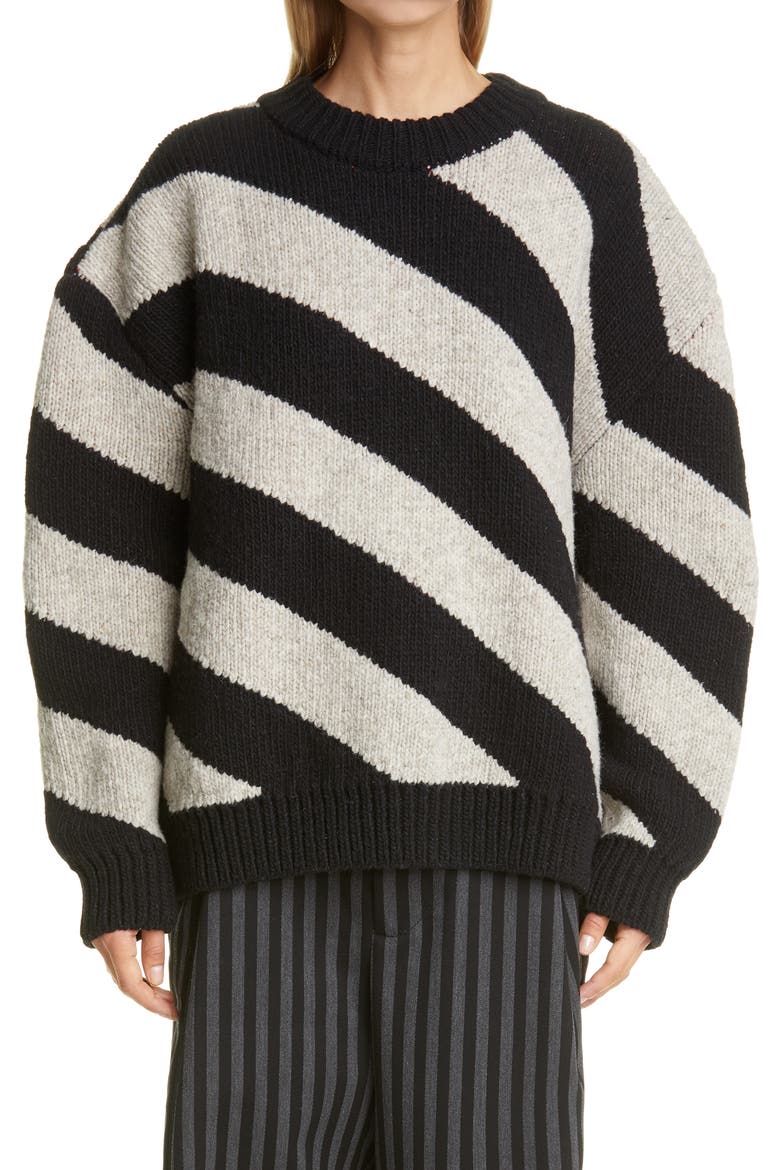 Diagonal Stripe Double Face Wool Sweater, Main, color, GREY/ BLACK