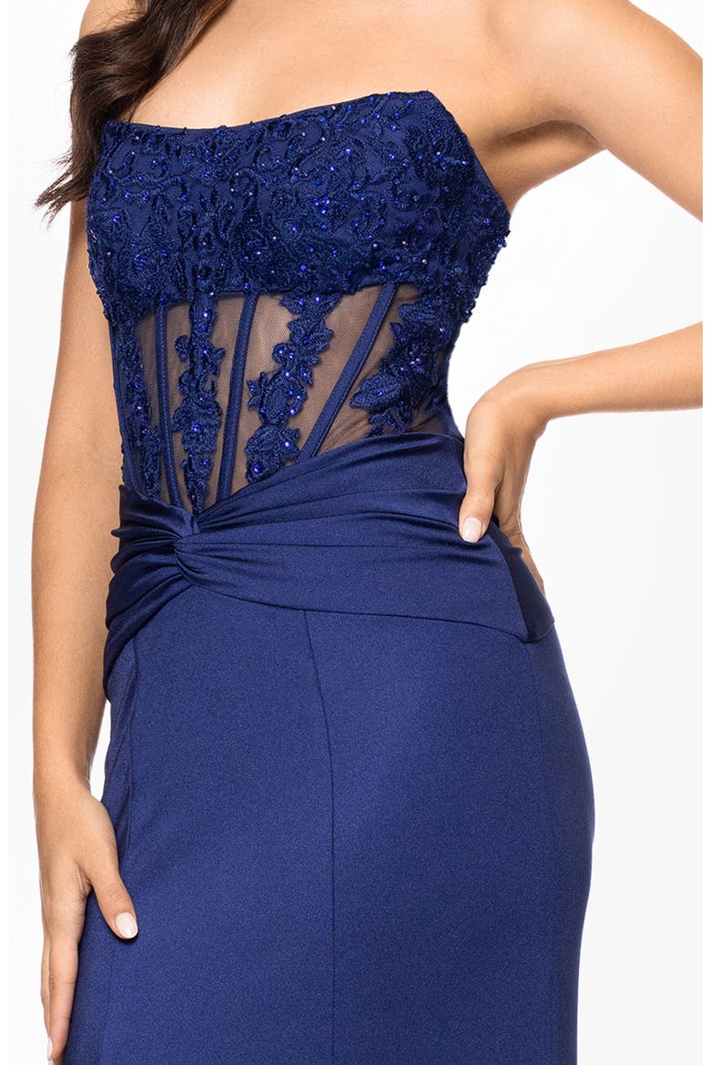 Sequin Strapless Trumpet Gown, Alternate, color, NAVY