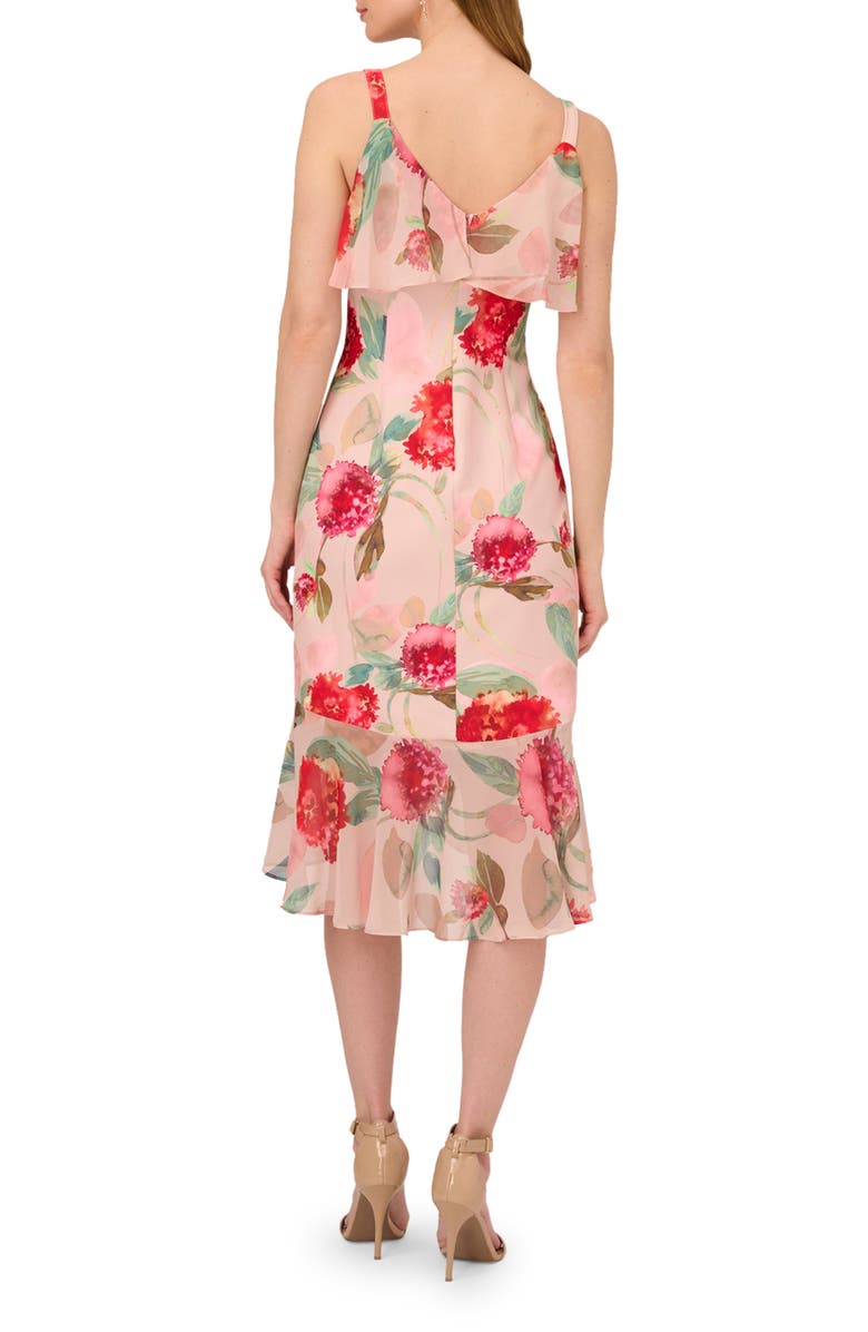Adrianna Papell Floral Print Ruffle Chiffon Midi Dress, Alternate, color, 