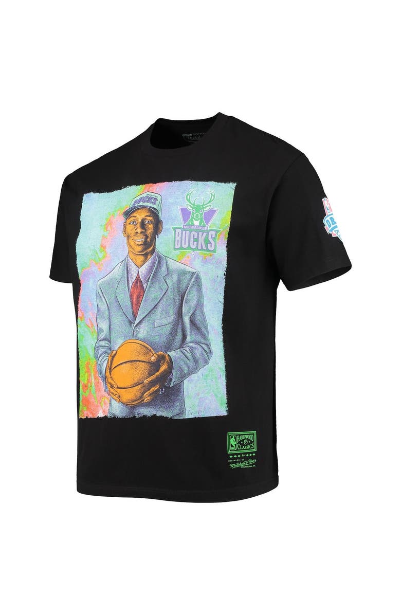 Mitchell & Ness Men's Mitchell & Ness Ray Allen Black Milwaukee Bucks Hardwood Classics Draft Day Colorwash T-Shirt, Alternate, color, 
