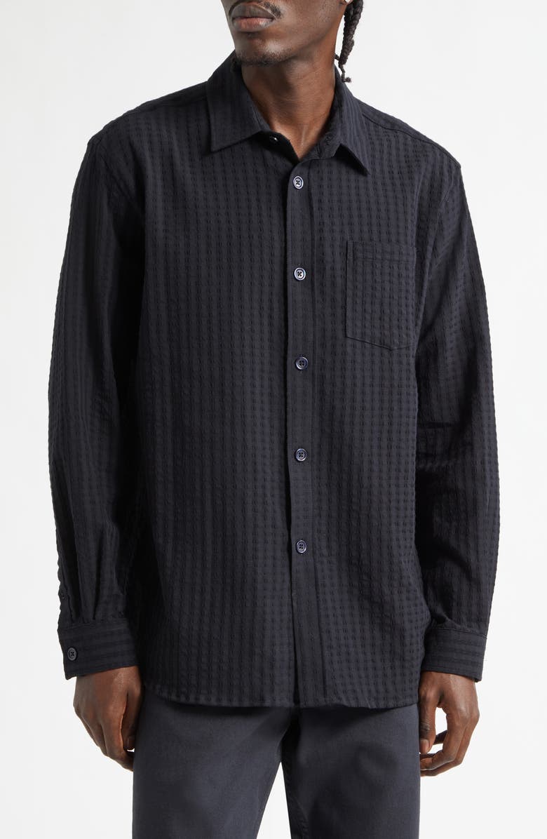PALMES Relaxed Stretch Cotton Button-Up Shirt, Main, color, Black