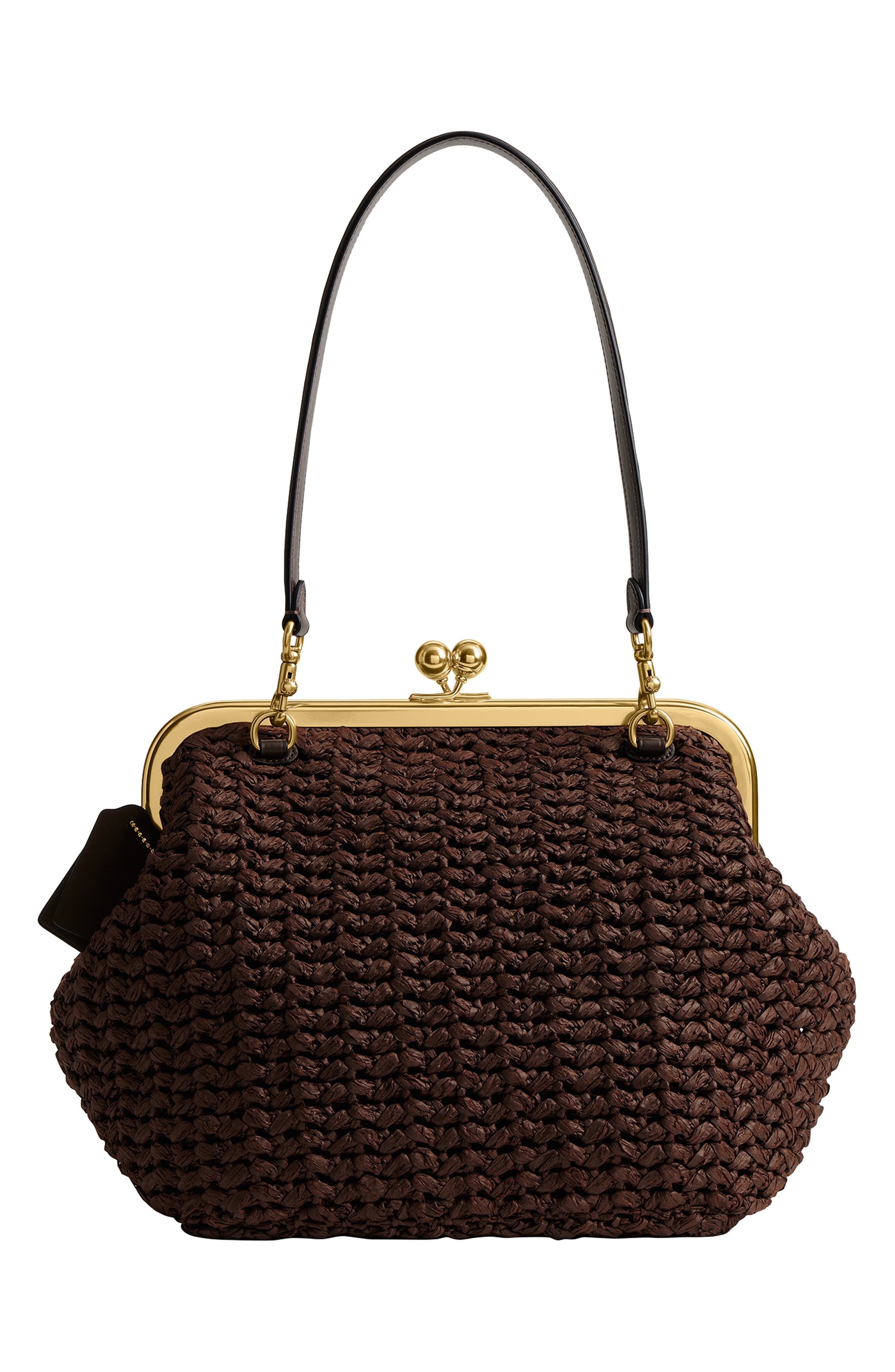 COACH Large Kisslock Woven Straw Frame Bag, Alternate, color, B4/ Maple