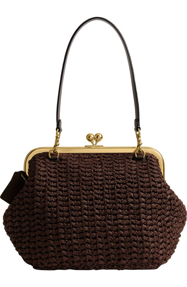COACH Large Kisslock Woven Straw Frame Bag, Alternate, color, B4/ Maple