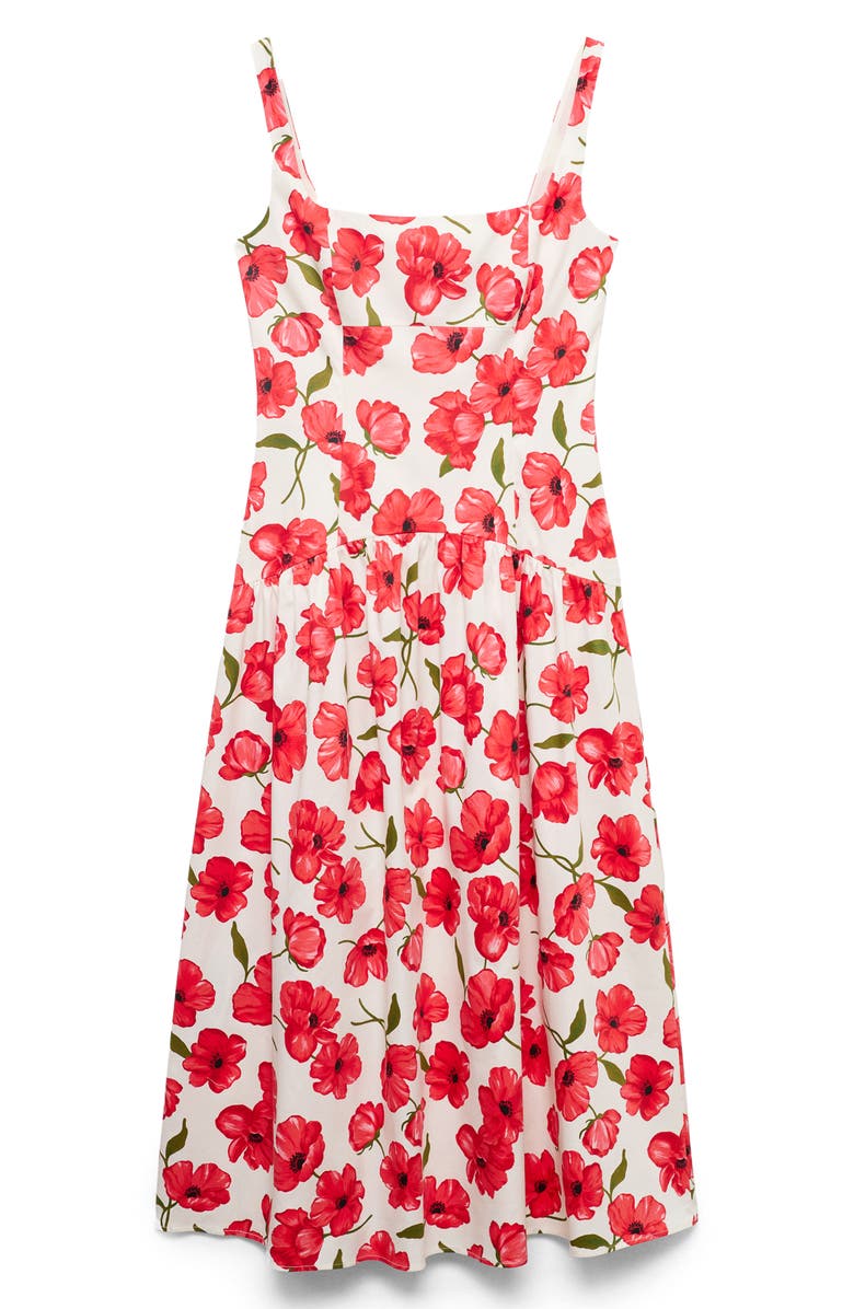 MANGO Print Sleeveless Flare Dress, Alternate, color, Off White