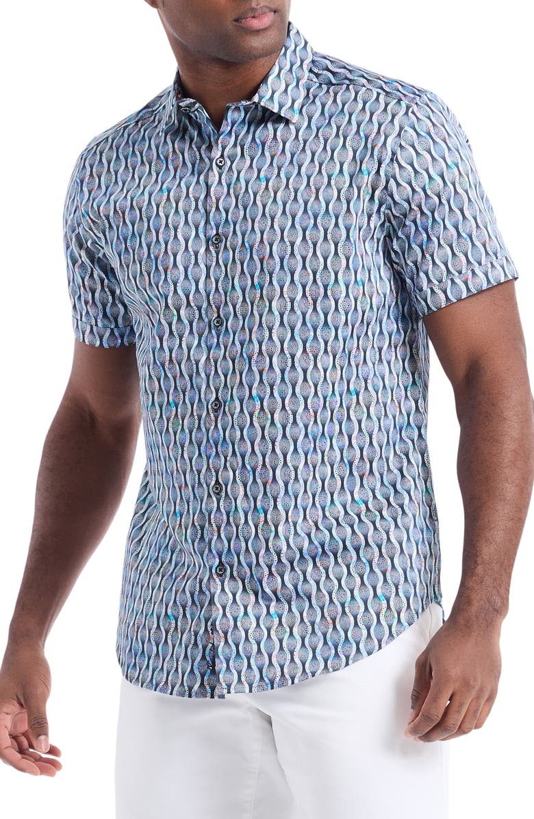 Robert Graham Codnor Short Sleeve Cotton Button-Up Shirt, Alternate, color, Blue Multi