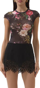 AFRM Nina Print Cap Sleeve Mesh Top