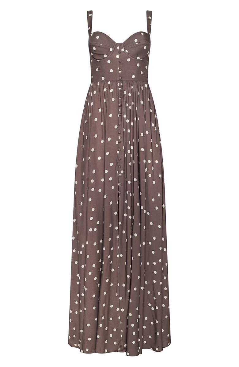 L'AGENCE Rosette Dot Sleeveless Maxi Dress, Alternate, color, Cardamom/ Ecru Polka Dot