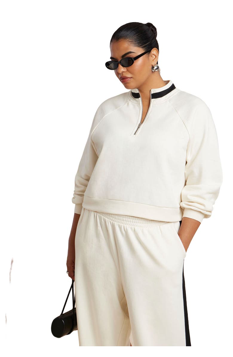 ELOQUII Quarter Zip Stripe Detail Sweatshirt, Main, color, Jet Stream