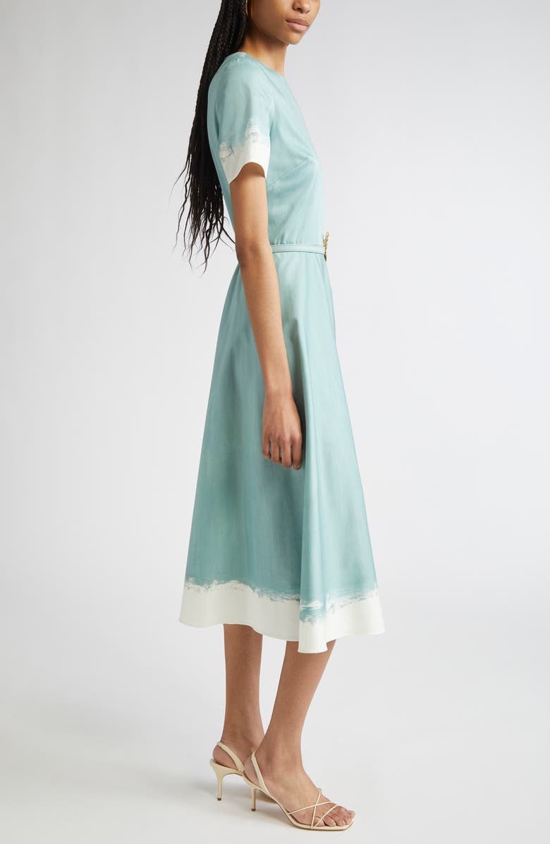 Oscar de la Renta Butterfly Belt Poplin Midi Dress, Alternate, color, Seaglass