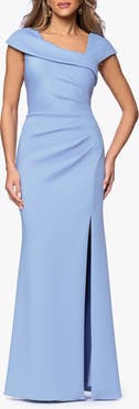 Xscape Evenings Asymmetric Neck Scuba Knit Trumpet Gown