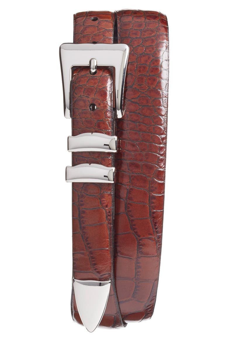 Alligator Embossed Leather Belt, Main, color, COGNAC