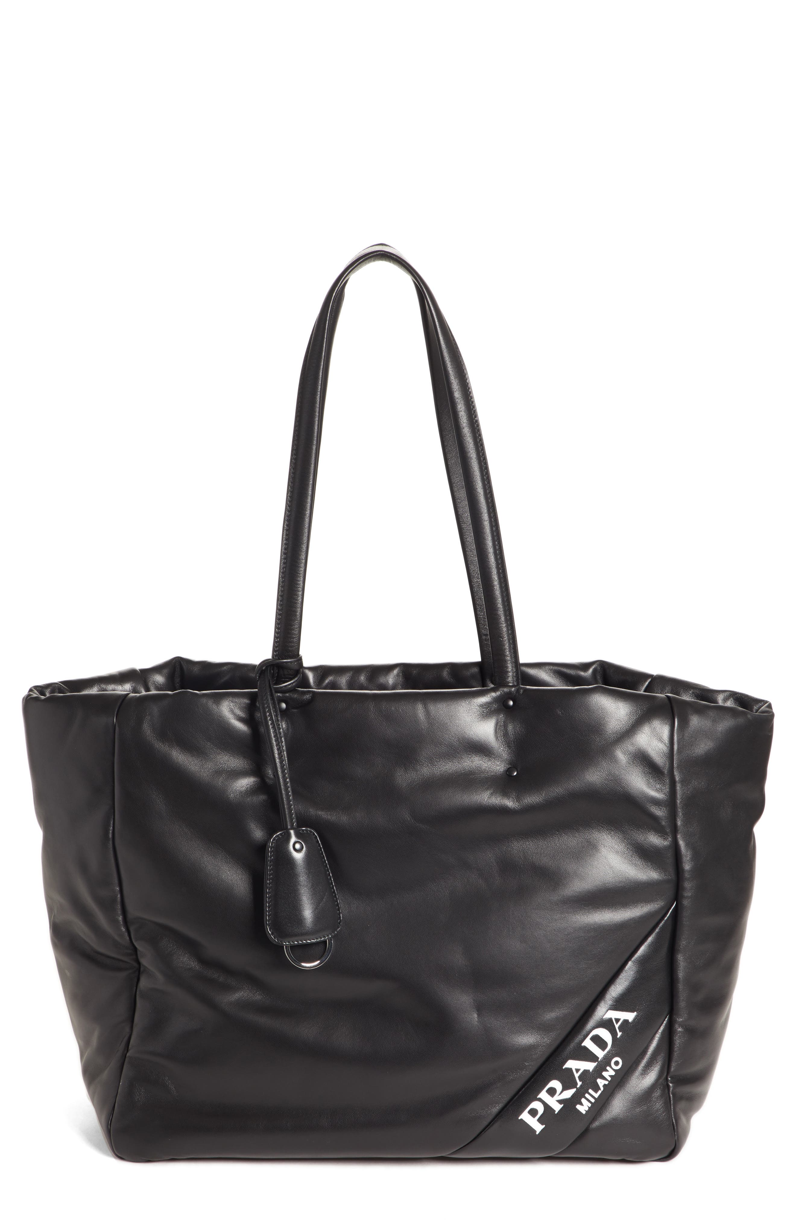 Nappy Calfskin Leather Tote, Main, color, NERO/ COBALTO