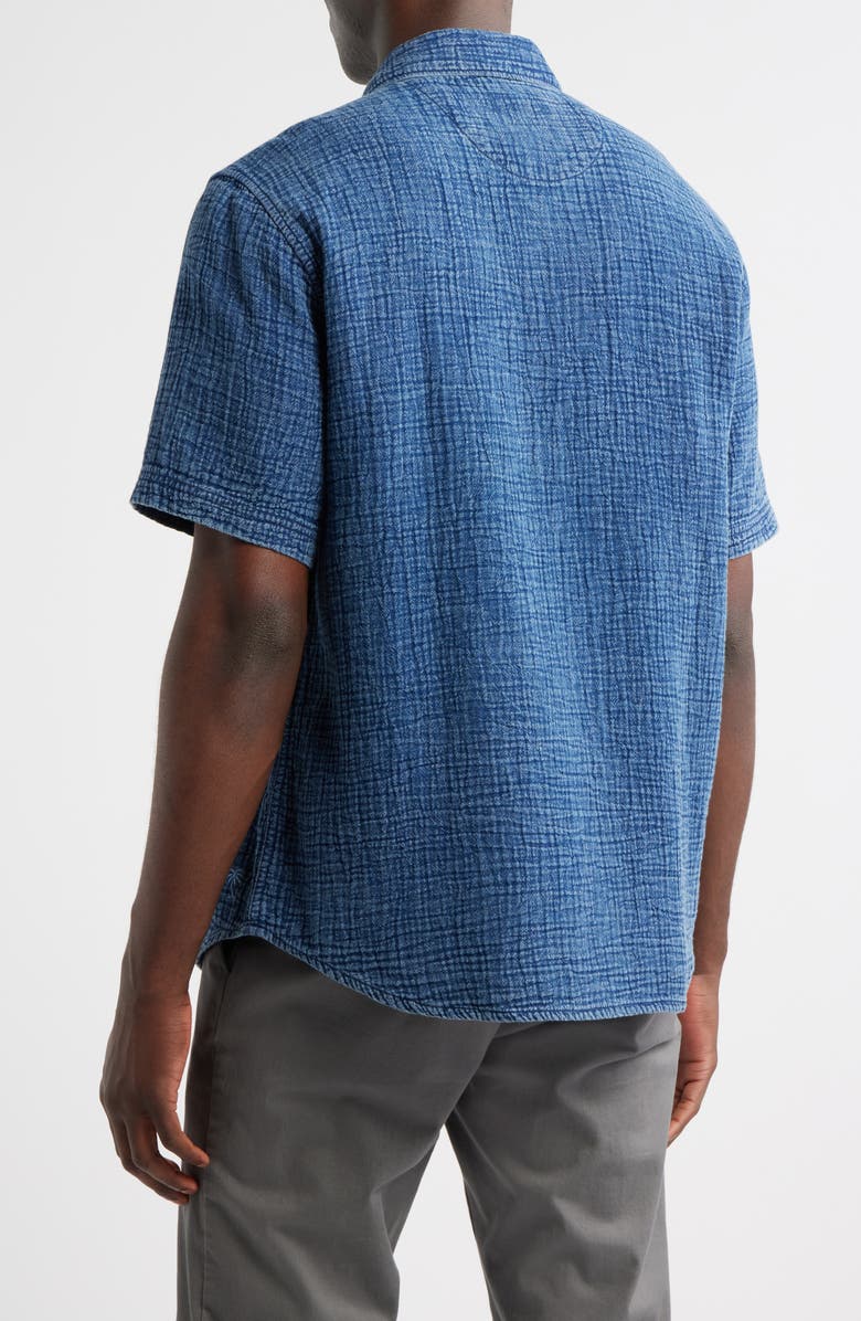 Tommy Bahama Beachside Cruiser Crinkled Short Sleeve Cotton Button-Up Shirt, Alternate, color, Indigo