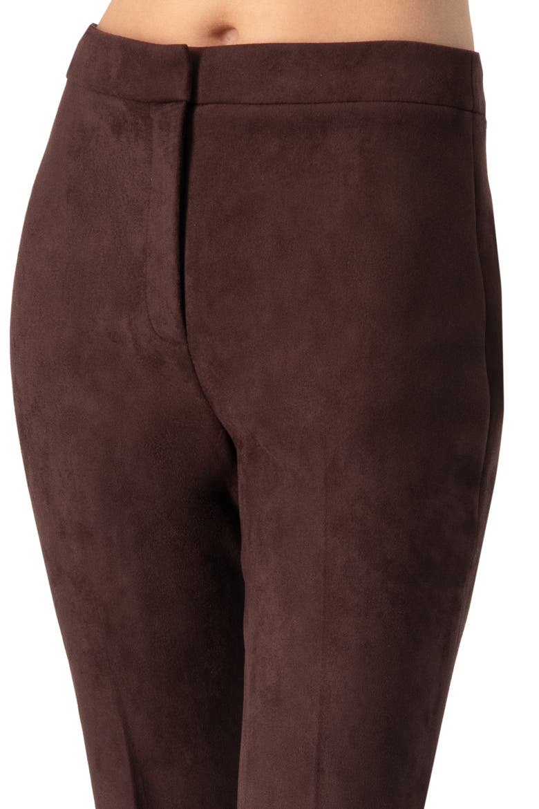 Flared Faux-Suede Trousers with Simulated Back Pockets, Alternate, color, Brown