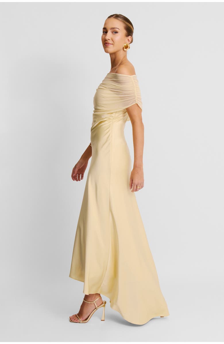 Six Stories Bardot Satin Maxi Dress, Alternate, color, Pale Lemon