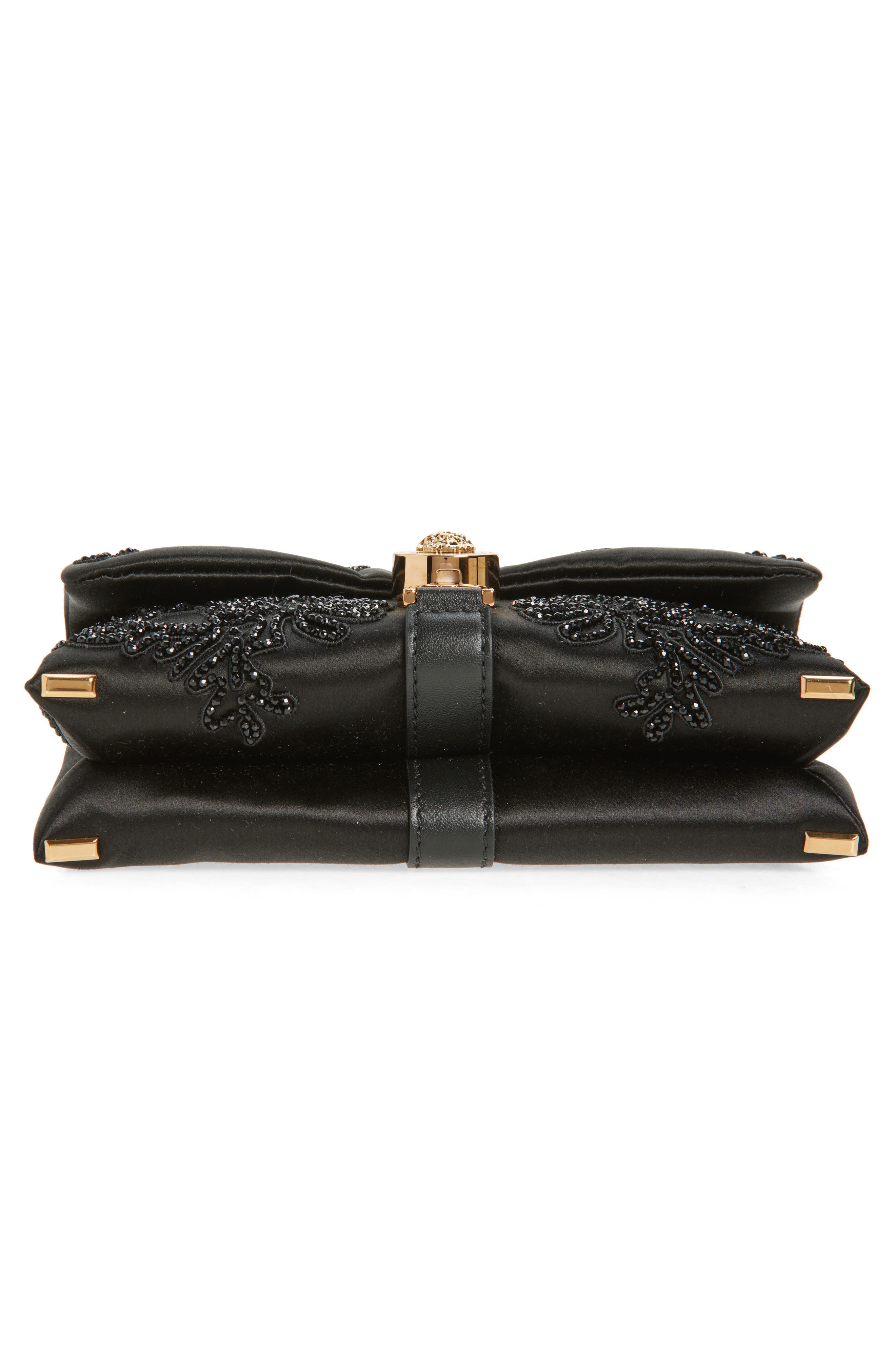 Versace Mini Kleio Embellished Satin Wallet on a Chain, Alternate, color, Black-Versace Gold