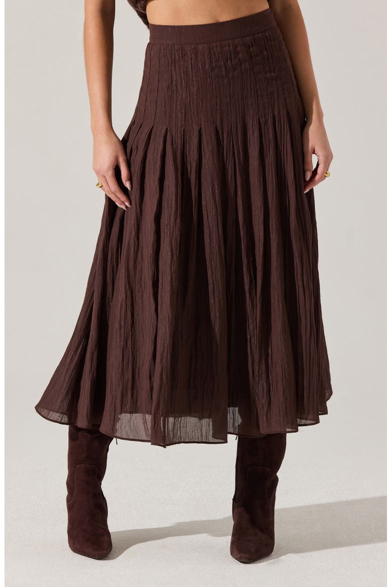 Daivini Metallic Pleated Skirt, Main, color, BROWN