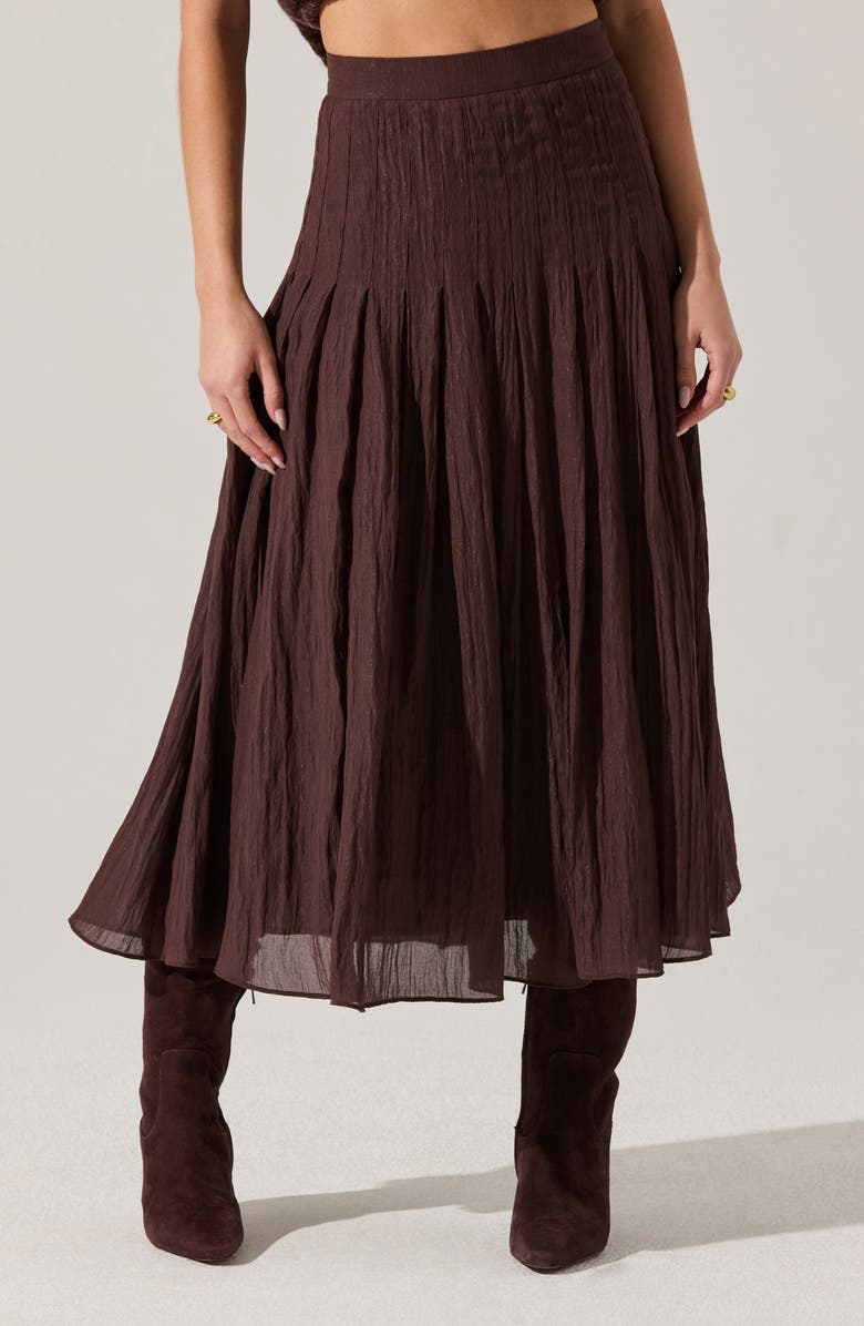 ASTR the Label Daivini Metallic Pleated Skirt, Main, color, Brown