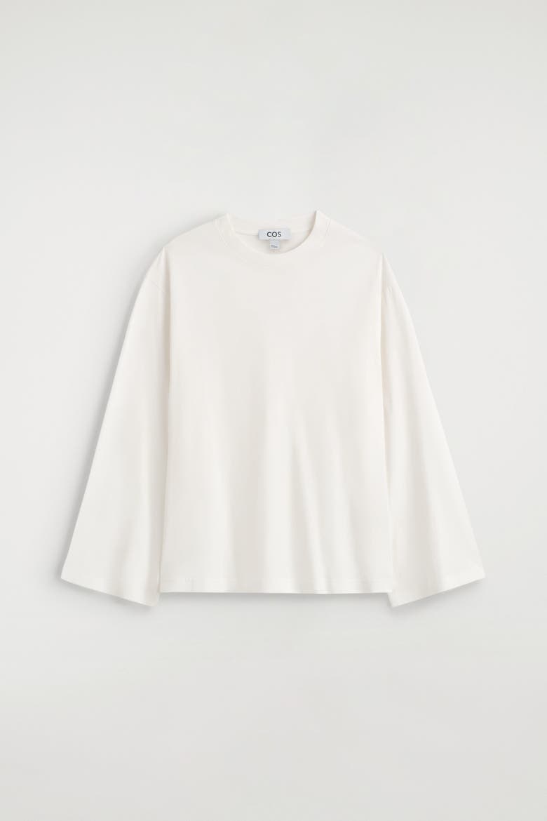 Brushed-cotton Long-sleeved T-shirt, Main, color, WHITE
