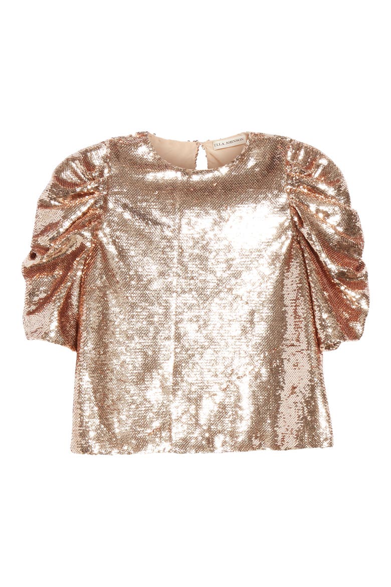 Raw Sequin Blouse, Alternate, color, ROSE GOLD
