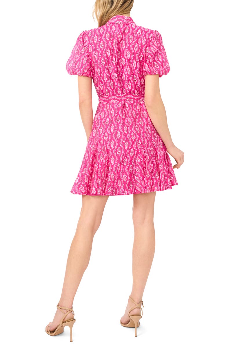 CeCe Floral Short Sleeve Mini Shirtdress, Alternate, color, Magenta