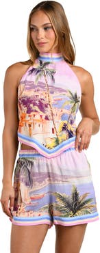 L'AGENCE Kochi Postcard Print Halter Crop Cover-Up Top