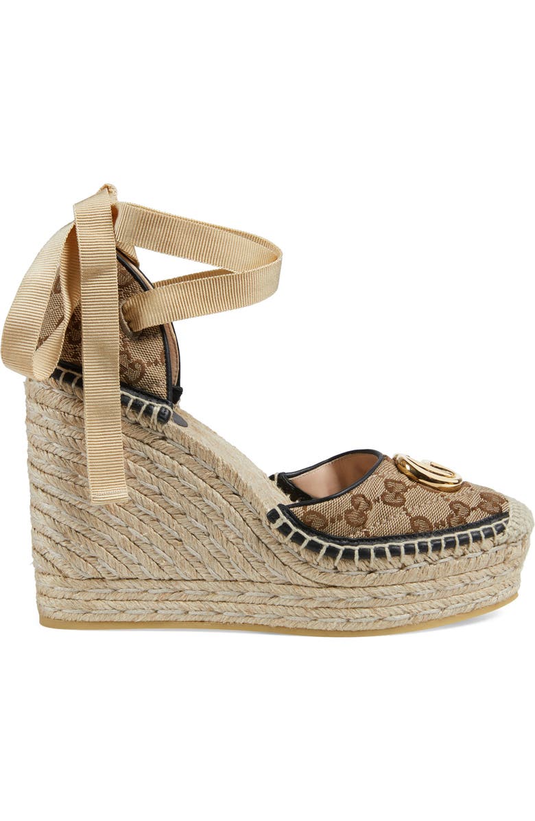 Gucci Pilar GG Ankle Tie Espadrille Platform Wedge, Alternate, color,