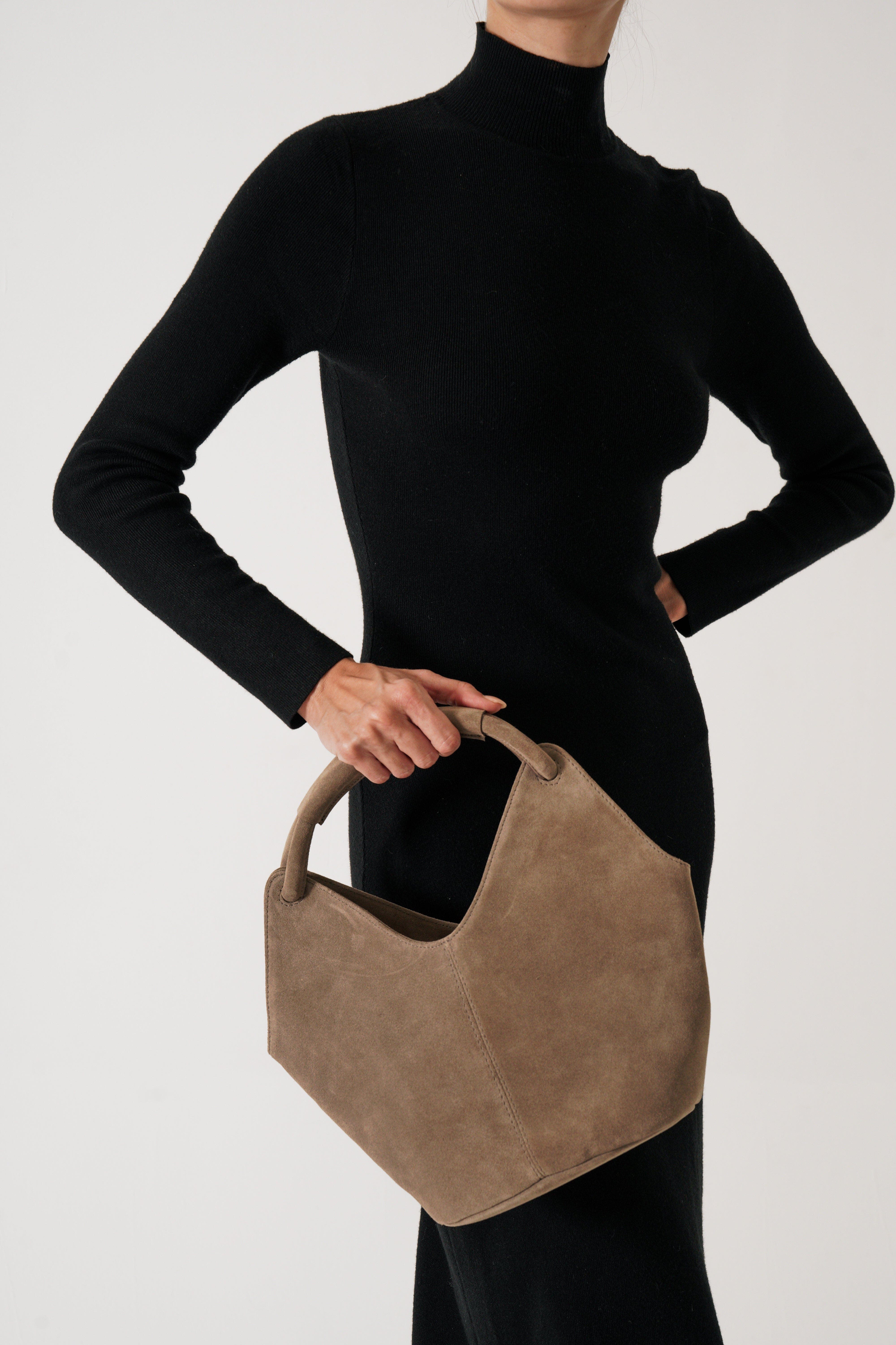 Mia Top Handle Leather Bag, Alternate, color, Clay Suede