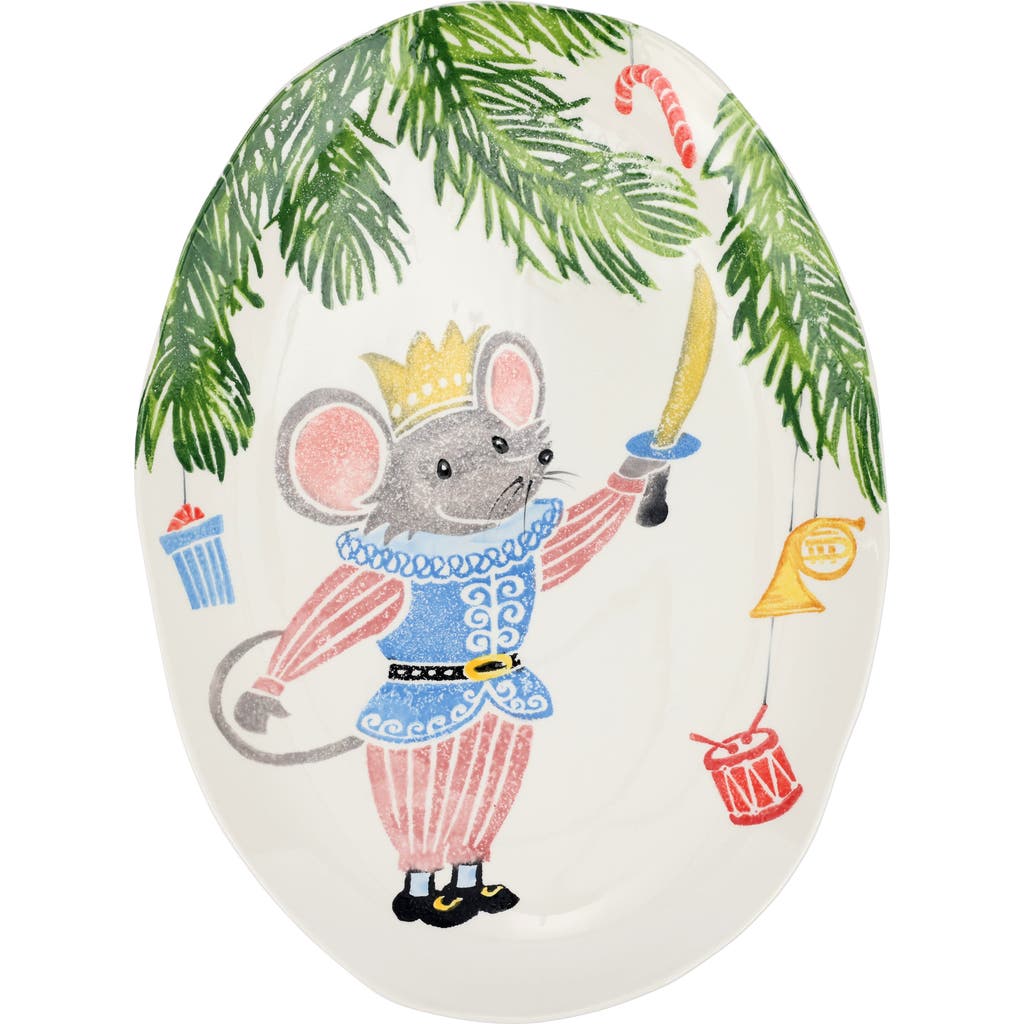 Vietri Nutcrackers Mouse King Medium Oval Platter In Ivory/blue