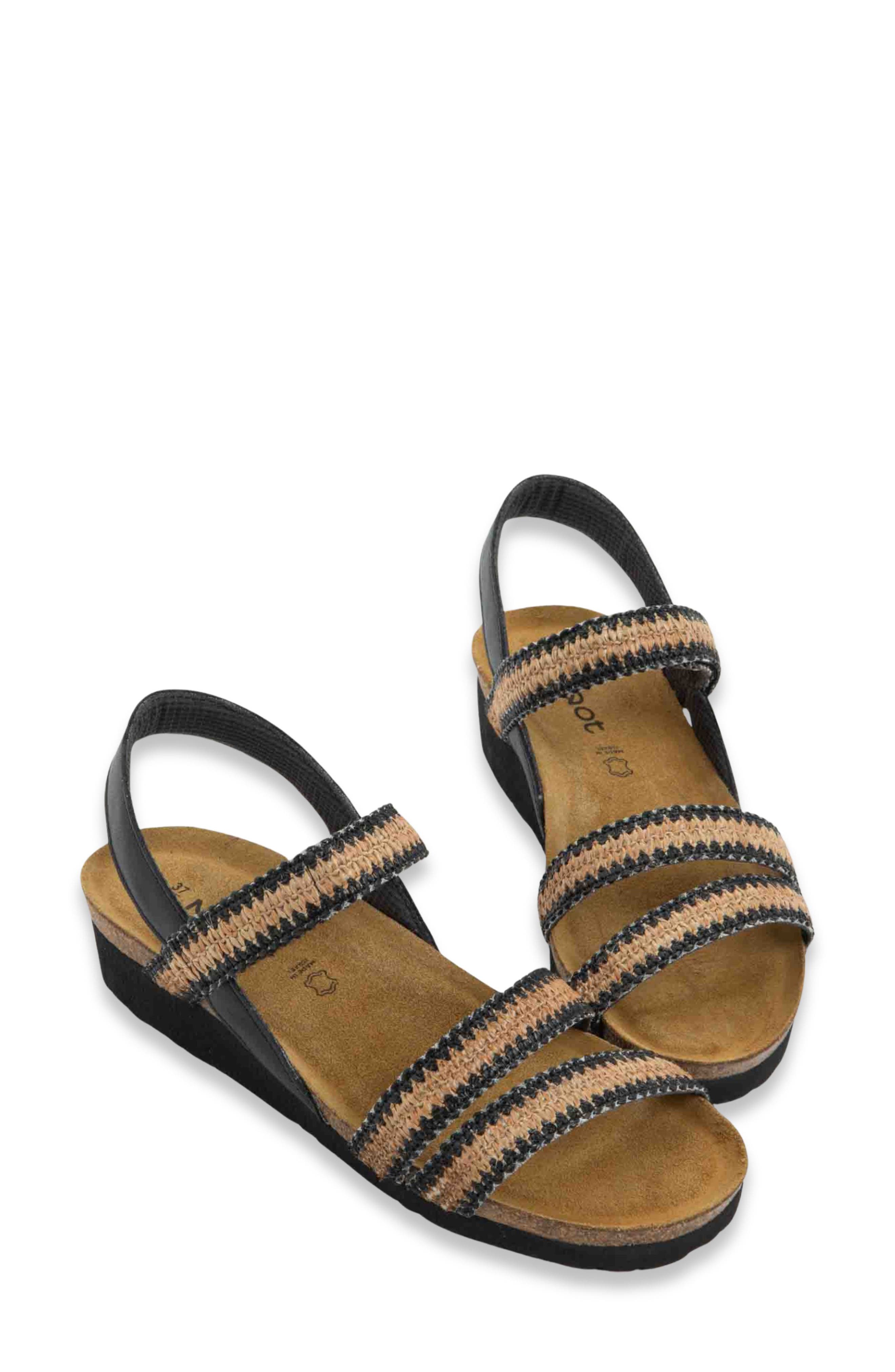 Naot 'Kayla' Sandal, Alternate, color, Jet Black Leather/ Raffia